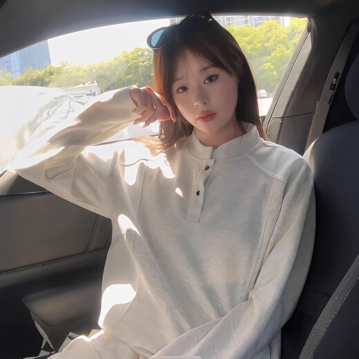 Light gray American Henry collar sweatshirt for men, spring and autumn high-end polo shirt, long-sleeved T-shirt with base layer, light gray M