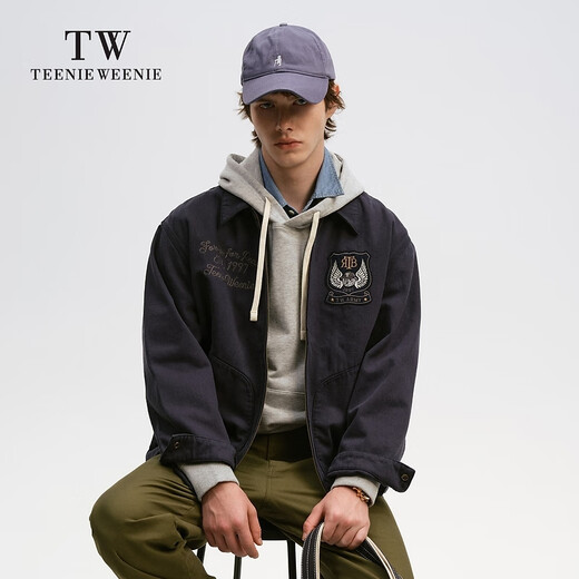 Teenie Weenie Bear Men's Simple Casual Lapel Jacket Men's Spring Imitation Denim Trendy Jacket Navy Blue L 175