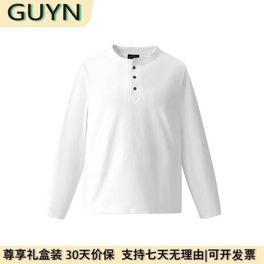 GUYN light luxury men's clothing brand 2025 spring new pure cotton Henry collar long-sleeved T-shirt for men, loose, fashionable and versatile, military green military green 2XL 150175Jin Jin equals 0.5 kg