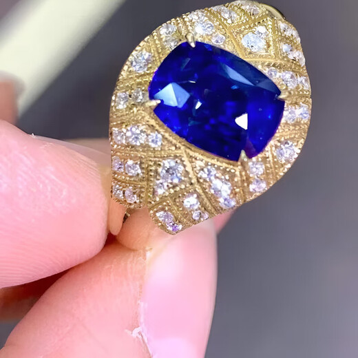 HEEKAIYI Sapphire Ring Female Royal Blue 18k Gold Diamond Ring Chinese Valentine's Day Birthday Gift for Wife and Girlfriend Selected 3.07 carat/Royal Blue