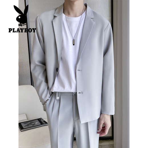 Playboy (PLAYBOY) light mature long-sleeved casual suit men's suit spring and autumn new Korean handsome suit men's suit two-piece black suit jacket + black trousers two-piece set M recommended 105-115 Jin Jin equals 0.5 kg