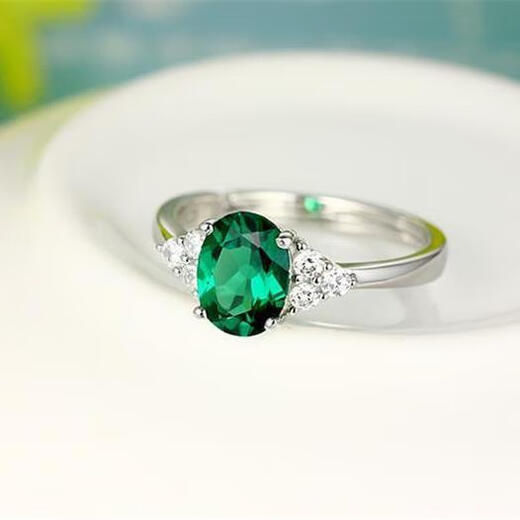 Fat Donglai's same emerald ring 925 silver emerald blue crystal ruby red agate adjustable agate red ring