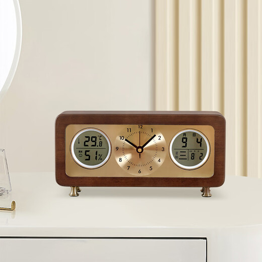 Compas solid wood desktop clock living room temperature and humidity silent perpetual calendar clock 508 (28.5*14cm)
