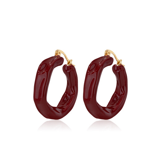 Qlady red retro irregular earrings earrings women's plain hoop earrings 2025 new light luxury high-end earrings and earrings