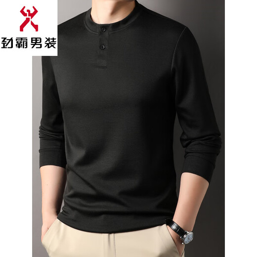 KBXNG Jinba autumn button long-sleeved T-shirt men's autumn and winter versatile henley shirt with wool men's high-end Chinese style loose military green 2XL 180