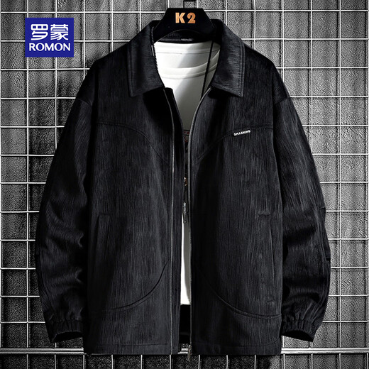 ROMON Corduroy Casual Jacket Men's Retro Workwear Commuting Style Loose Slim High Quality Men's Jacket Black XL
