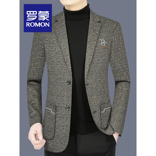 ROMON Light luxury men's casual suit for middle-aged men 2025 spring and autumn new style small suit jacket versatile anti-wrinkle top Navy blue M (175) Recommended weight (Jin Jin equals 0.5 kg) 125-143