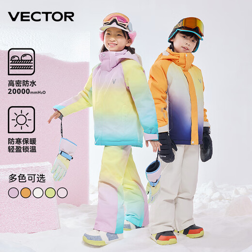 Vector Play Extension Pastel Gradient Children's Ski Suit Set Thickened Waterproof Overalls Ski Suit for Boys and Girls Glacier Pastel + Optical White Pants_ Same style for boys and girls XS 160