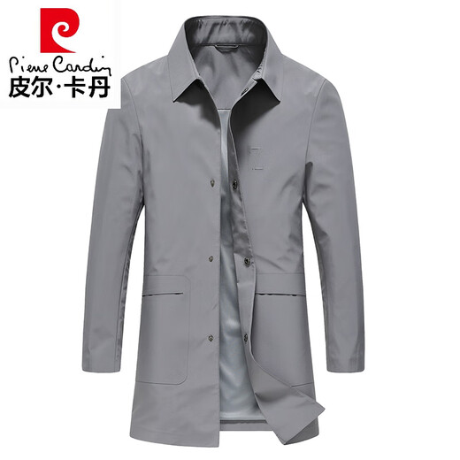 Pierre Cardin high-end brand men's windbreaker mid-length 2026 spring and autumn new business casual seamless lapel windproof jacket light gray M 170 recommended 115-130 Jin Jin equals 0.5 kg