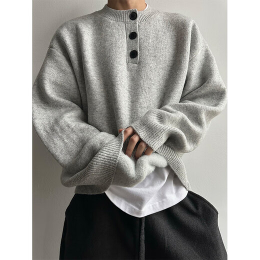 Du Xiaoxian light gray Henry collar sweater men's autumn and winter lazy style high-end sweater American retro loose jacket light gray No rival at the same price M Recommend 80-100Jin Jin equals 0.5 kg
