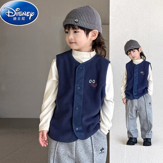 Disney children's vest autumn and winter style boys vest outer wear new boys winter polar fleece vest jacket thickened vest matte pine green 130 cm