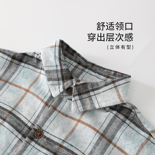 25 years of contrasting plaid loose shirt for boys in spring and autumn, versatile classic casual and comfortable top for older children, blue gray 130