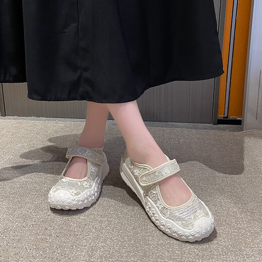 Mary jane zapatos individuales de encaje para mujer malla sin alivio sólido espesor Zapatos de pasos lentos sin deslizamiento zapatos madres casuales y de moda