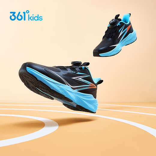 361°雨屏儿童跑鞋25冬男女中大童防泼水止滑缓震旋钮运动鞋 黑34