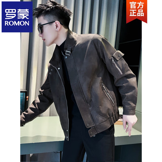 ROMON Spring and Autumn Style Handsome Street Leather Men's Motorcycle Leather Jacket 2026 New Slim Fit Korean Style Jacket Black Spring and Autumn Style M Recommended 85~110 Jin Jin equals 0.5 kg