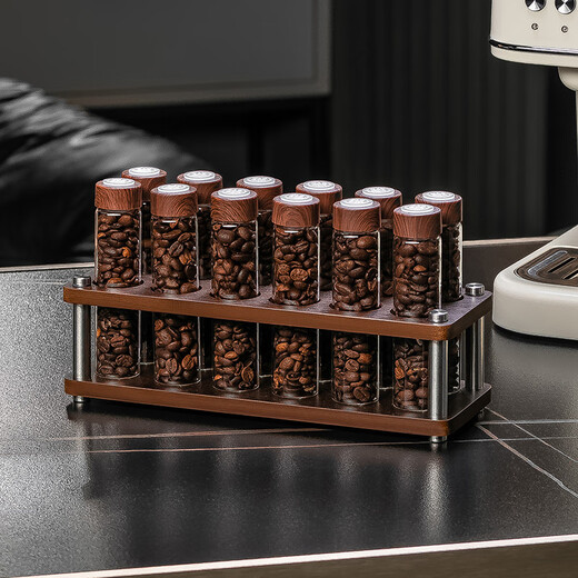 CRISTALGLASS Coffee Bean Dispensing Test Tube Sealed Bottle Single Dispensing Bottle Sealed Storage Can Coffee Can Display Rack Smell Bottle Automatic Venting Cap Bottle 6 Pack + Storage Rack