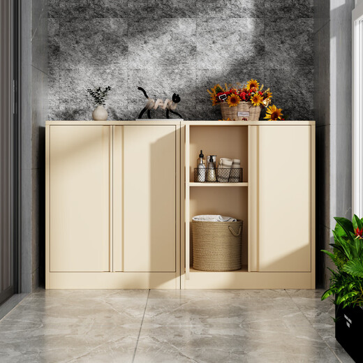 Balcony cabinet storage cabinet low cabinet waterproof corridor floor-standing multi-layer iron bay window cabinet household steel storage cabinet password lock length 120 width 50 height 100 three open - white