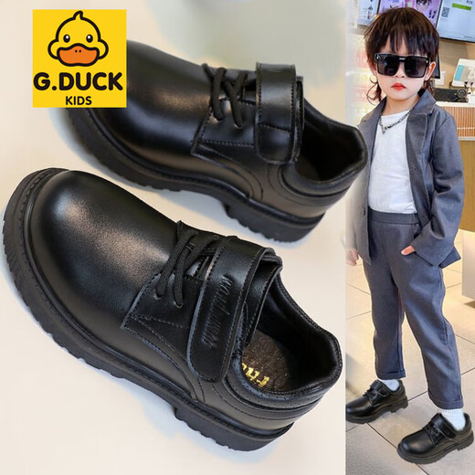 G.duck Little Yellow Duck Boys' Leather Shoes Autumn Middle and Old Boys Handsome Performance Shoes British Campus Accompanying Suit Small Leather Shoes Black 36