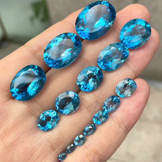 DRJEFUN natural topaz, oval topaz bare stone, Swiss blue topaz ring surface bare stone, topaz rough stone 3*5MM