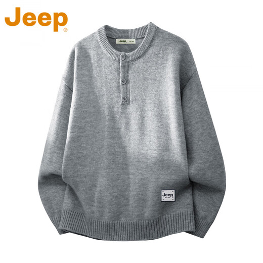 Jeep (JEEP) Sheep Wool JEEP Jeep American Henry Neck Sweater Men's Autumn and Winter Trendy Knitted Sweater Loose Top Light Gray_Official Authentic M_Recommendation_100-120Jin Jin equals 0.5 kg