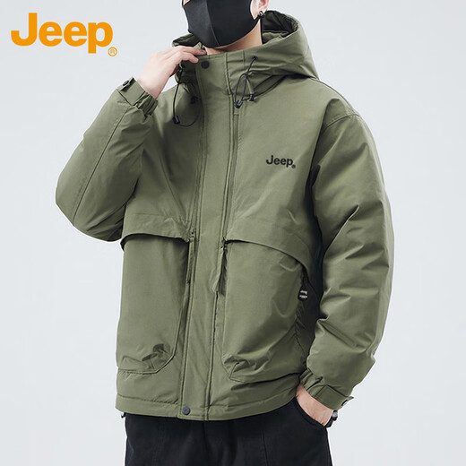 Jeep (JEEP) jacket men's autumn and winter trendy hooded jacket men's casual loose work clothes men's military green XL