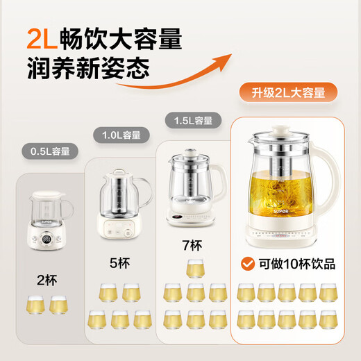 SUPOR health pot tea boiler stewing all-in-one tea pot kettle constant temperature insulation 2 liters large capacity electric kettle with filter 1200W high power 24H reservation 18 major functions 2L with filter 316L stainless steel bladder