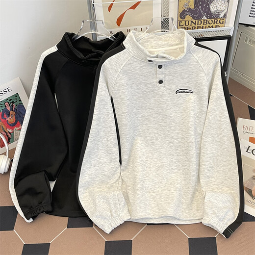 Capti Spring and Autumn Outdoor Striped Texture Sweatshirt National Trend Henry Collar Cotton Sweatshirt Men's Training Long Sleeve Heavy Jacket Gray M