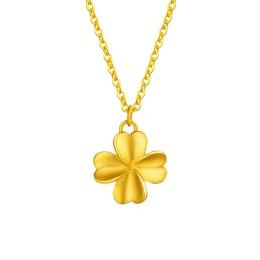 Chow Tai Fook Pure Gold 999 Lucky Four-Leaf Clover Pendant Pure Gold Women's Collarbone Necklace Valentine's Day Birthday Gift Glossy Four-Leaf Clover with 18k Titanium Chain