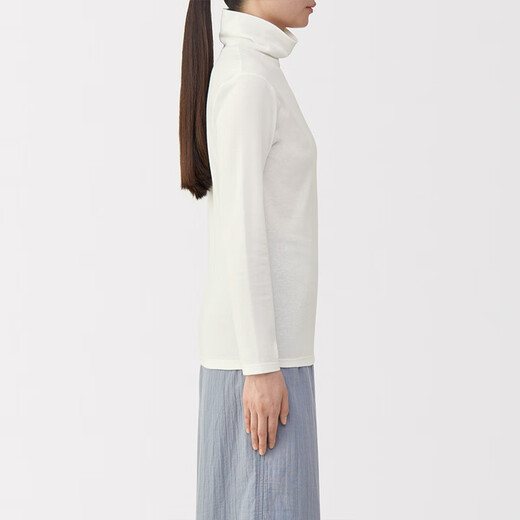MUJI Women's Thick Cotton High Collar Long Sleeve T-Shirt Tops Bottoming Shirt Women's Style Fall 25 FCD15C5A Off-White M (160/84A)