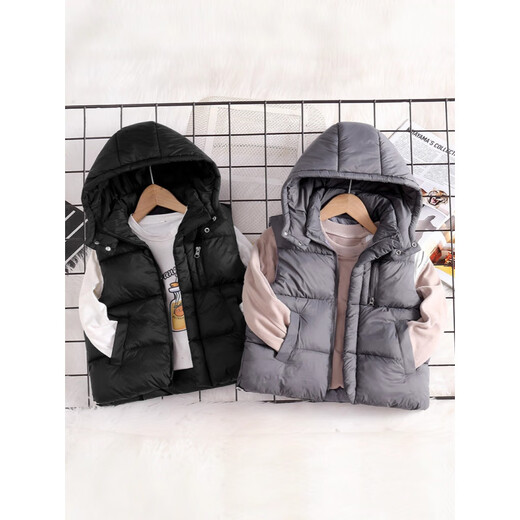 G.DUCKKIDS children's vest boys autumn and winter new down cotton thickened hooded vest vest girls medium and large children's cotton jacket hot sale black 150 height 140-150cm age 9-10 years old