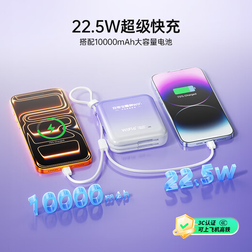 Yebei móvil portátil wifi 5g tráfico ilimitado 2025 nacional universal de tres redes red inalámbrica de cualquier forma carga wifi portátil y acceso a Internet dormitorio de automóvil dos en uno transmisión en vivo sin demora 22.5W carga rápida 10000 mAh 丨 velocidad ilimitada 300M