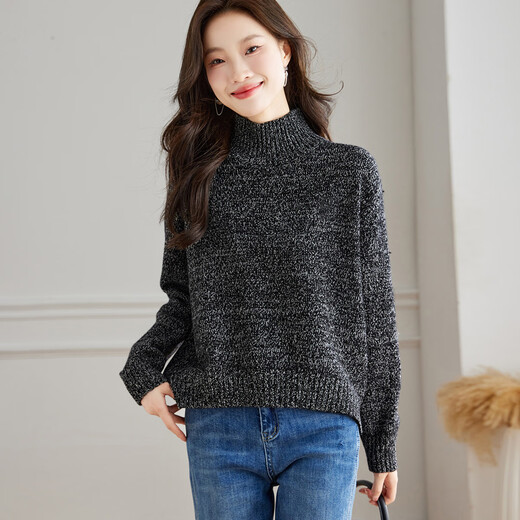 Shexi (Srcr) half turtleneck thick pure wool sweater for women with soft waxy sweater autumn and winter short loose warm knitted bottoming shirt