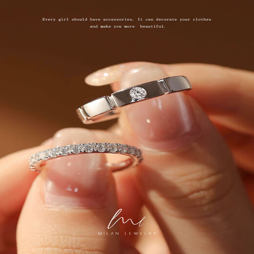 Silver jewelry rings, couple rings, sterling silver row diamond women's rings, men's rings, high-end wedding ring props, a pair of rings, the opening is adjustable