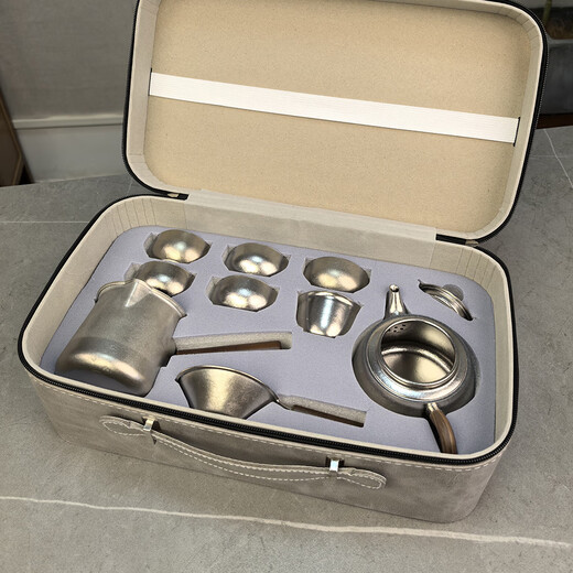 Wekodao pure titanium tea set high-end travel tea set gift box Kung Fu tea set outdoor camping portable tea cup teapot 9-piece set pure titanium travel set 9 pieces