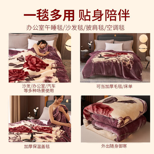 Yalu Milk Velvet Blanket Winter Thick Double-Sided Plush Blanket Student Cover Blanket Double Autumn and Winter Raschel Lunch Blanket 210 Gray Bean Paste - Elegant Floral 150cm*200cm Weighs about 4Jin Jin is equal to 0.5kg