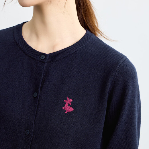 Inman -Pendler Einfacher lässig gestrickter Strickjacke Frauen 2025 Herbst Retro Stickerei Weich bequemer runder Nackenpullover Royal Blue M.