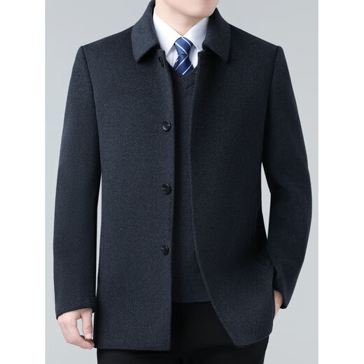 Jiujiu Wang Jiu Mu Wang 2025 Double-sided Cashmere Jacket Medium Men's Business Casual Lapel Woolen Coat Dad's Clothes Black M 170 Size (Recommended 105-125 Jin Jin is equal to 0.5 kg)