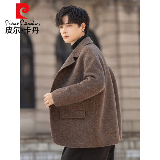 皮尔卡丹双面羊绒休闲小西服男士2025秋冬季新款韩版百搭羊毛呢子西装外套 碳灰 L