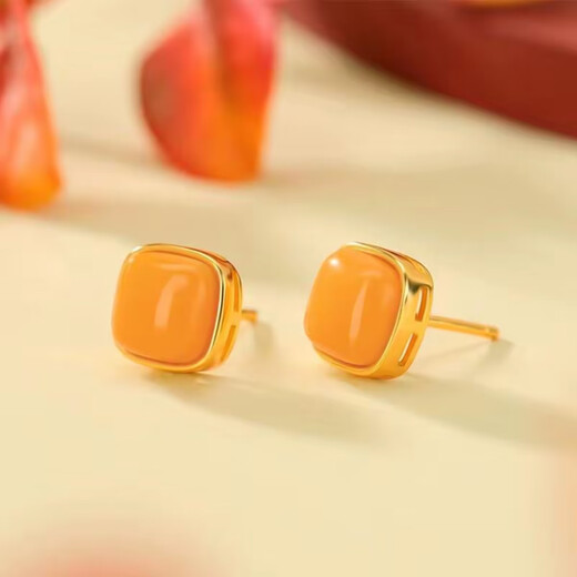 Love 925 silver earrings for women, small square sugar beeswax earrings, Chinese style earrings, jewelry, national style high-end gifts for girlfriends