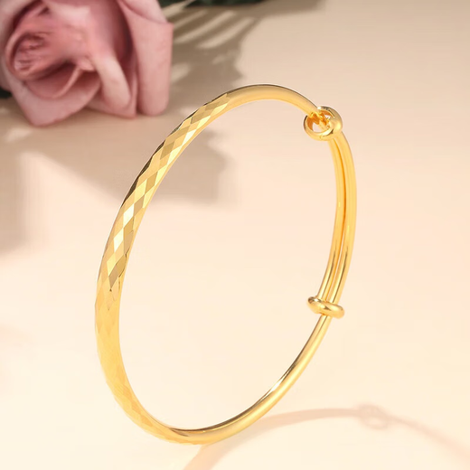 Quan Yin 18K gold bracelet for women, telescopic adjustable thick ring, Valentine's Day gift for girlfriend (circle diameter 5.5cm, approx. 9.22g)