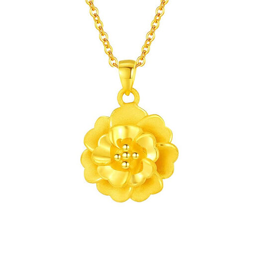 Chow Tai Fook Gold Necklace for Women Year of the Snake Hard Gold Peony Pendant Clavicle Chain Women's Sanshenghua Pure Gold Necklace National Day Gift Pure Gold Peony Pendant