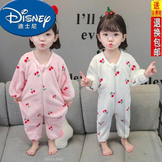 Disney (Disney) jumpsuit autumn baby boy baby sleeping bag spring and autumn spring and autumn baby pajamas anti-kicking quilt autumn and winter thick section all-season style pink strawberry coral velvet zipper jumpsuit 100cm (1 and a half to 2 years old)