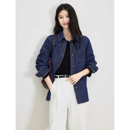 Jingdomeng Dujuan Same Style Dark Blue Denim Shirt Women's 2026 Spring New Lazy Loose Slim Casual Fashion Jacket Dark Blue One Size (120Jin Jin is equal to within 0.5 kg)