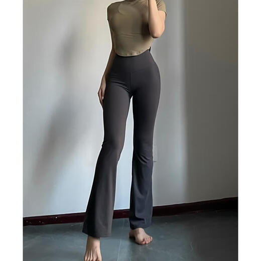 Underwear-free yoga micro-flare pants high-waisted tummy-tightening butt-lifting Pilates trousers anti-curling running charcoal gray S