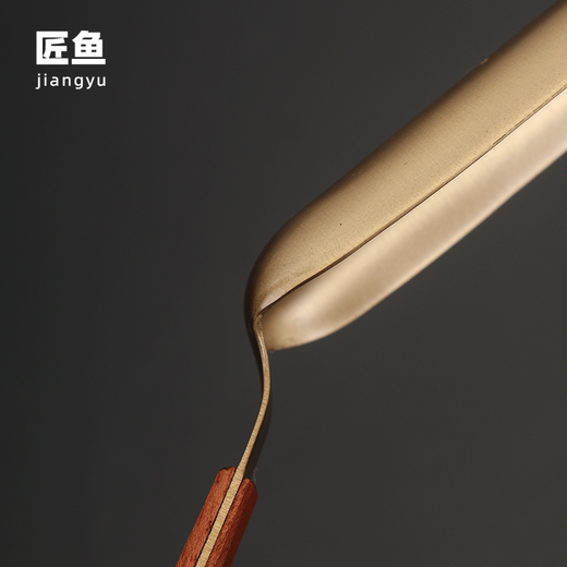 Stainless steel tea spoon brass tea shovel tea spoon long handle high-end solid wood ebony tea spoon tea set accessories tea ceremony copper-rosewood tea spoon brass