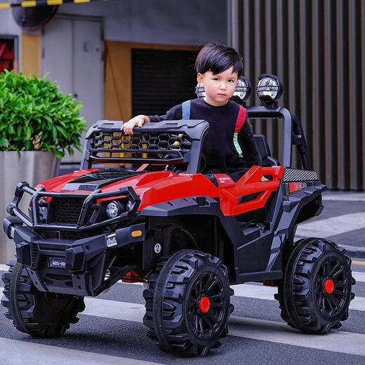 He Jiangong's super large children's car four-wheel drive off-road with remote control can sit adults and children baby toys double four-wheel stroller red four-wheel drive 12V large lithium battery/ordinary seat