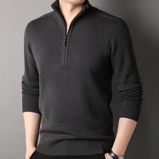 500g thickened 100% pure wool sweater men's zipper half turtleneck sweater new Puyuan sweater sweater top blue gray 3XL 190/125
