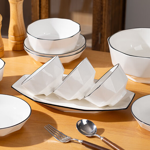 钻石黑线餐具碗盘套装家用餐具简约釉下彩套装乔迁新居餐具 7英寸盘1只【钻石黑线】 无规格