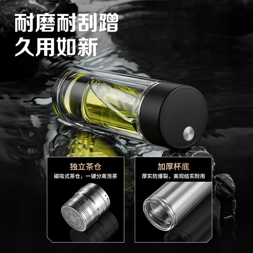 LINGCHEN tea cup for men, magnetic tea water separation, high temperature resistant executive leadership cup, double-layer glass magnetic tea cup
