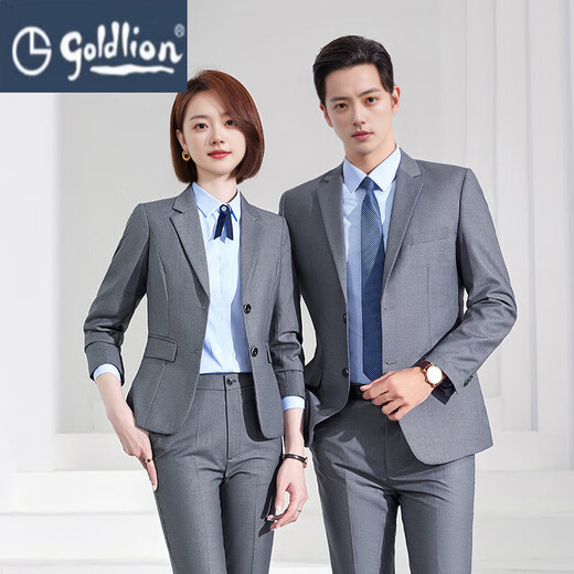 GOLDLION G+Goldlion Business Formal Suit Men's and Women's Same Style Professional Wear Spring and Autumn Slim Black Suit Work Wear Suit (Male) Black Suit+Trousers S